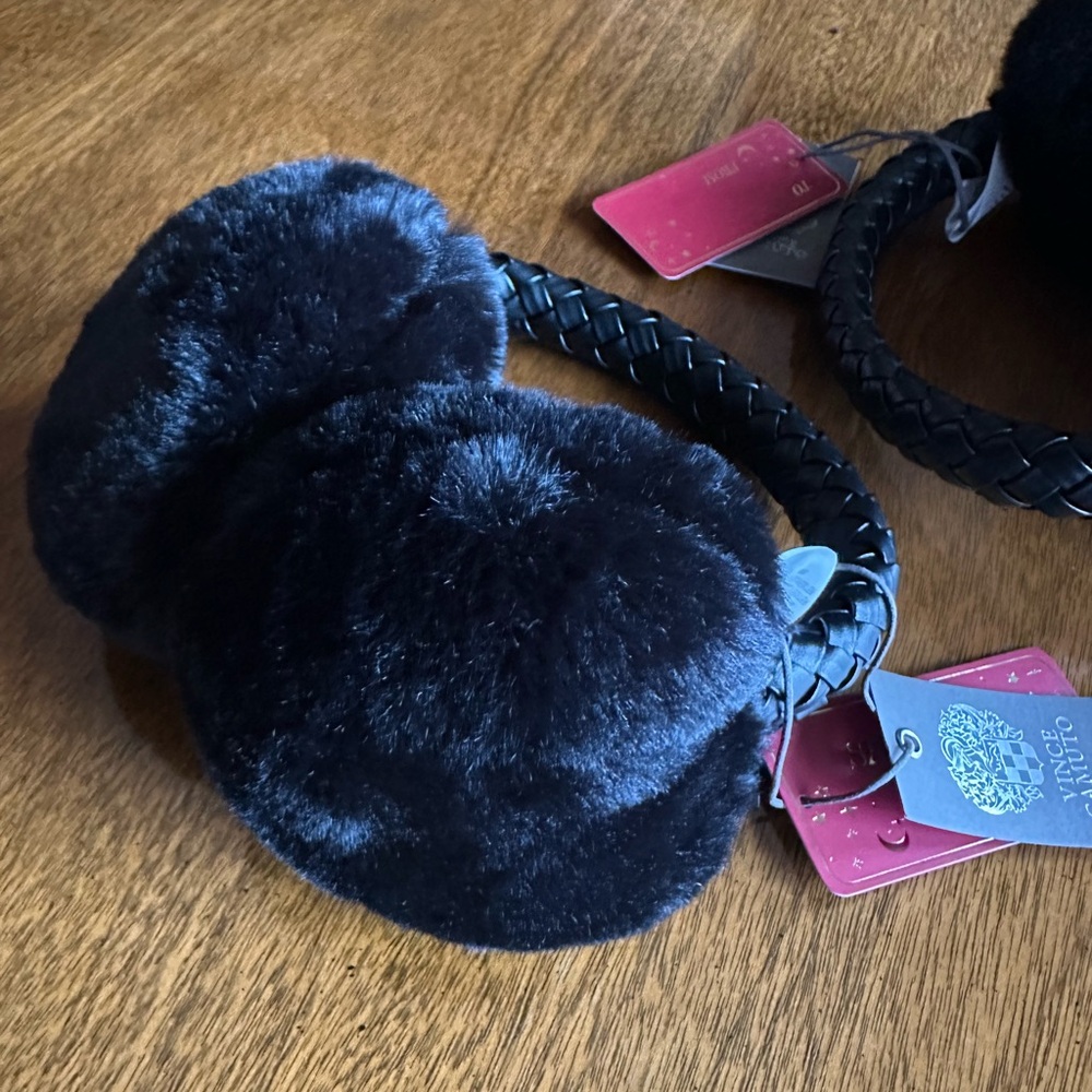 Vince Camuto Black Faux Fur Earmuffs (2) NWT - Picture 7 of 7